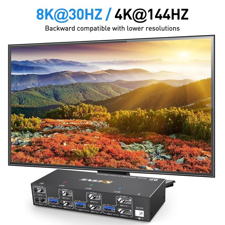 KVM Switch USB 3.0 Dual Monitor 8K 30Hz per 3 PC