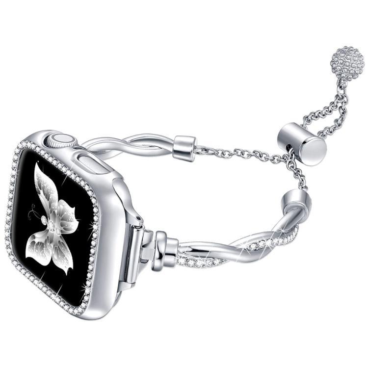 Bracciale a torsione xDfind con diamanti e cinturino in metallo per orologio, For Apple Watch 42 / 44 / 45 / 46 / 49mm, For Apple Watch 38 / 40 / 41 / S10 42mm