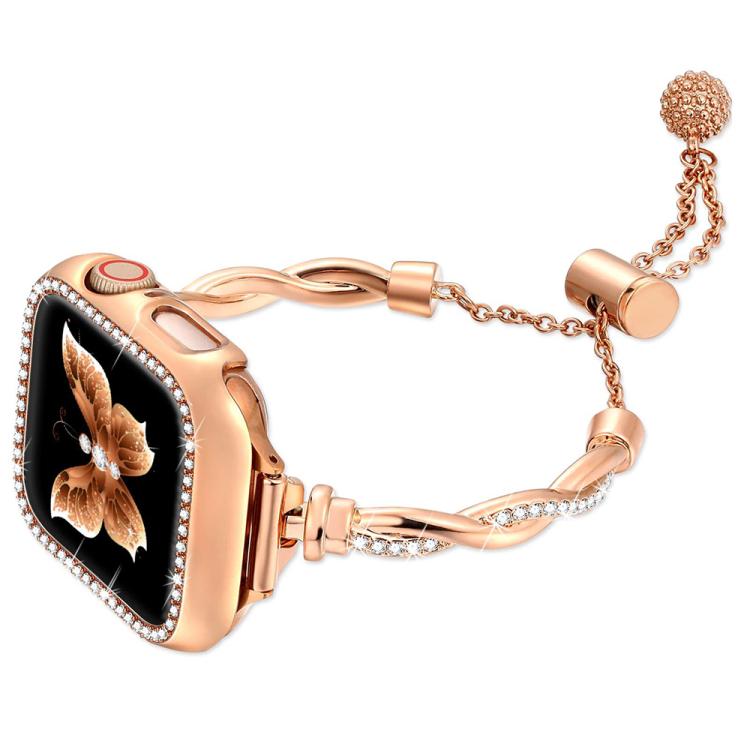 Bracciale a torsione xDfind con diamanti e cinturino in metallo per orologio, For Apple Watch 42 / 44 / 45 / 46 / 49mm, For Apple Watch 38 / 40 / 41 / S10 42mm