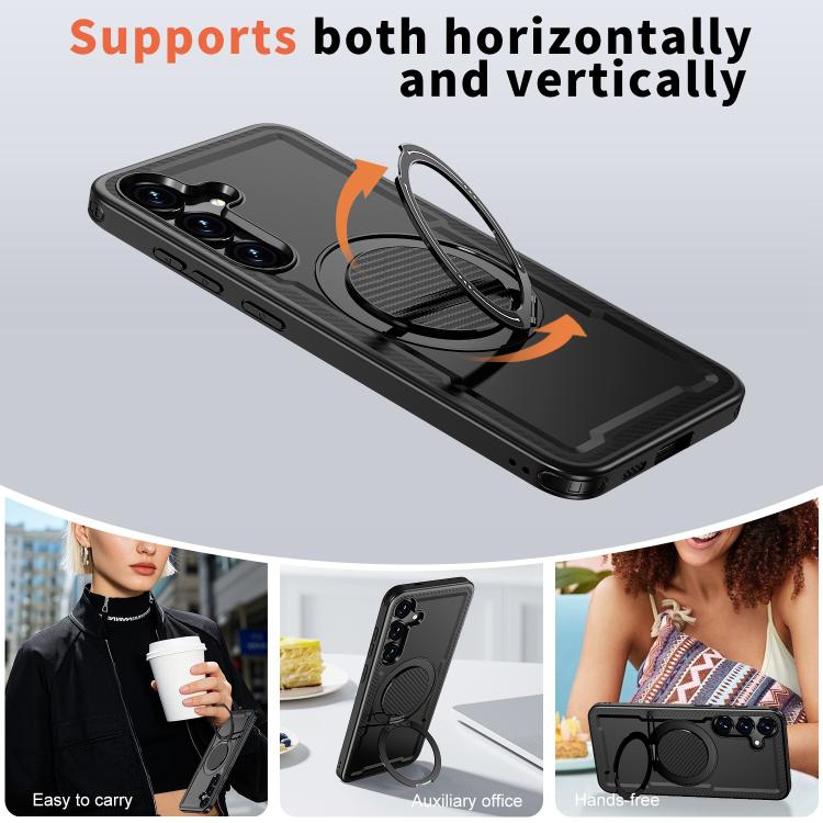 Custodia Kalebol in metallo con rotazione a 360° per Galaxy S25+, S25 Ultra, S24