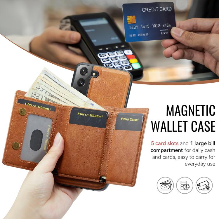 Fierre Shann Portafoglio 2 in 1 con slot per carte RFID e custodia MagSafe per telefono, For Galaxy S22 5G