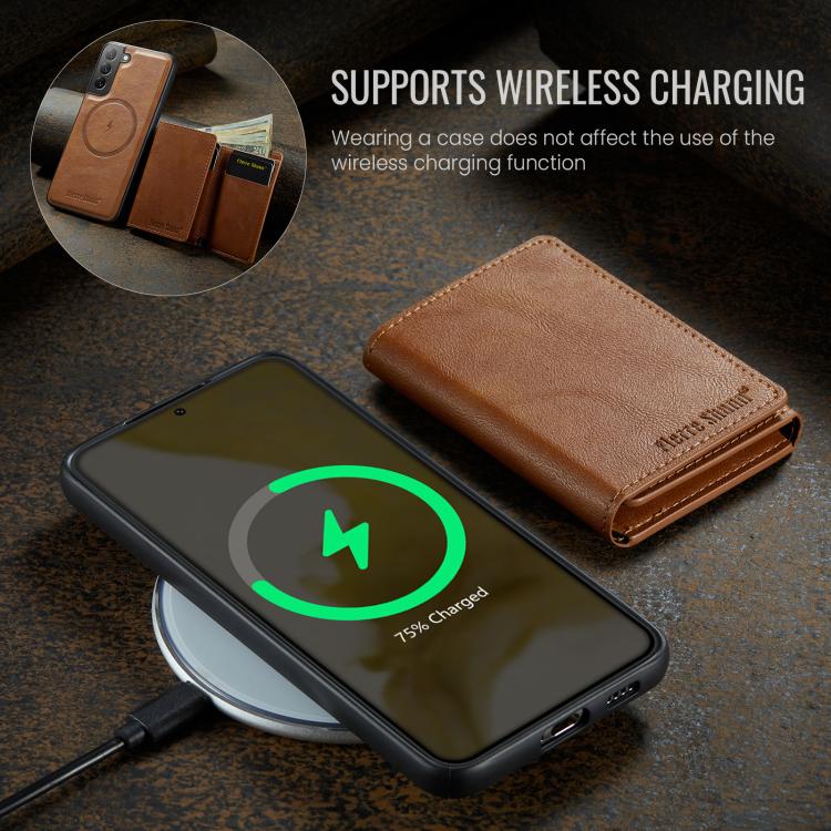 Fierre Shann Portafoglio 2 in 1 con slot per carte RFID e custodia MagSafe per telefono, For Galaxy S22 5G