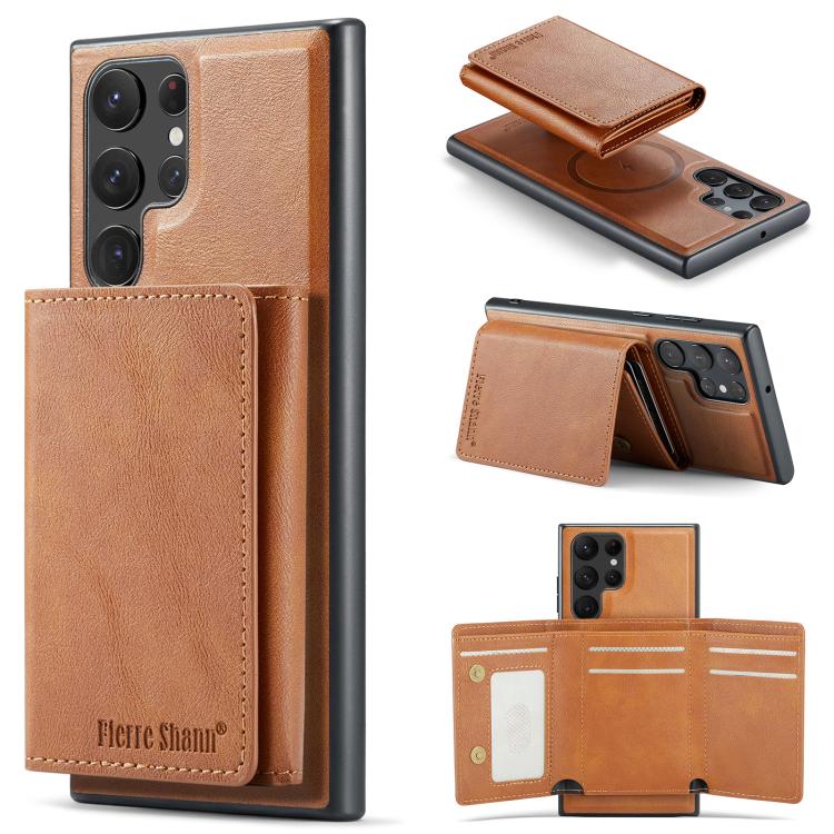 Fierre Shann Portafoglio 2 in 1 con slot per carte RFID e custodia MagSafe per telefono, For Galaxy S23+ 5G, For Galaxy S23 5G, For Galaxy S22 Ultra 5G, For Galaxy S22+ 5G