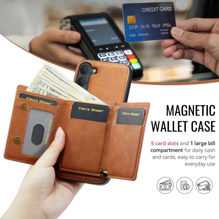 Fierre Shann Portafoglio 2 in 1 con slot per carte RFID e custodia MagSafe per telefono, For Galaxy S23+ 5G, For Galaxy S23 5G, For Galaxy S22 Ultra 5G, For Galaxy S22+ 5G