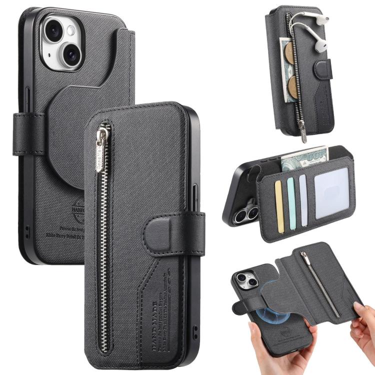 Portafoglio in pelle con cerniera, protezione antifurto MagSafe RFID in tessuto twill, custodia per telefono con cerniera., For iPhone 14 Pro Max, For iPhone 13 Pro Max, For iPhone 13 Pro, For iPhone 13