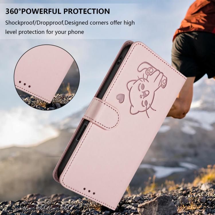 Custodia per telefono in pelle con ciondolo a forma di gatto e cuore in rilievo, completa di cinturino da polso., For iPhone Air, For iPhone 16 Pro Max