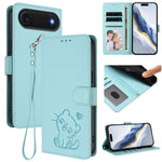 Custodia per telefono in pelle con ciondolo a forma di gatto e cuore in rilievo, completa di cinturino da polso., For iPhone Air, For iPhone 16 Pro Max