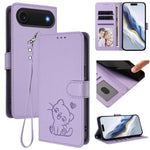 Custodia per telefono in pelle con ciondolo a forma di gatto e cuore in rilievo, completa di cinturino da polso., For iPhone Air, For iPhone 16 Pro Max