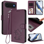Custodia per telefono in pelle con ciondolo a forma di gatto e cuore in rilievo, completa di cinturino da polso., For iPhone Air, For iPhone 16 Pro Max