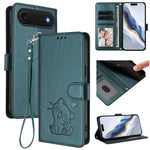 Custodia per telefono in pelle con ciondolo a forma di gatto e cuore in rilievo, completa di cinturino da polso., For iPhone Air, For iPhone 16 Pro Max