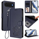 Custodia per telefono in pelle con ciondolo a forma di gatto e cuore in rilievo, completa di cinturino da polso., For iPhone Air, For iPhone 16 Pro Max