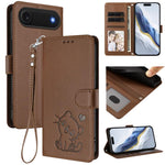 Custodia per telefono in pelle con ciondolo a forma di gatto e cuore in rilievo, completa di cinturino da polso., For iPhone Air, For iPhone 16 Pro Max