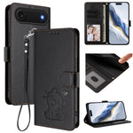 Custodia per telefono in pelle con ciondolo a forma di gatto e cuore in rilievo, completa di cinturino da polso., For iPhone Air, For iPhone 16 Pro Max