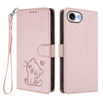 Custodia per telefono in pelle con ciondolo a forma di gatto e cuore in rilievo, completa di cinturino da polso., For iPhone 17 Pro, For iPhone 17