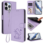 Custodia per telefono in pelle con ciondolo a forma di gatto e cuore in rilievo, completa di cinturino da polso., For iPhone Air, For iPhone 16 Pro Max