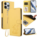 Custodia per telefono in pelle con ciondolo a forma di gatto e cuore in rilievo, completa di cinturino da polso., For iPhone Air, For iPhone 16 Pro Max