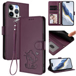 Custodia per telefono in pelle con ciondolo a forma di gatto e cuore in rilievo, completa di cinturino da polso., For iPhone Air, For iPhone 16 Pro Max