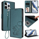Custodia per telefono in pelle con ciondolo a forma di gatto e cuore in rilievo, completa di cinturino da polso., For iPhone Air, For iPhone 16 Pro Max