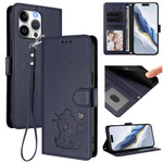 Custodia per telefono in pelle con ciondolo a forma di gatto e cuore in rilievo, completa di cinturino da polso., For iPhone Air, For iPhone 16 Pro Max
