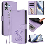 Custodia per telefono in pelle con ciondolo a forma di gatto e cuore in rilievo, completa di cinturino da polso., For iPhone 16, For iPhone 15 Pro Max
