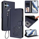 Custodia per telefono in pelle con ciondolo a forma di gatto e cuore in rilievo, completa di cinturino da polso., For iPhone 16, For iPhone 15 Pro Max