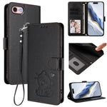 Custodia per telefono in pelle con ciondolo a forma di gatto e cuore in rilievo, completa di cinturino da polso., For iPhone 14 Pro Max, For iPhone 7 / 8 / SE 2022