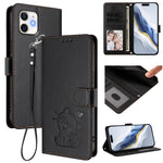 Custodia per telefono in pelle con ciondolo a forma di gatto e cuore in rilievo, completa di cinturino da polso., For iPhone 13 mini, For iPhone 12 / 12 Pro