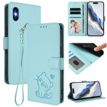 Custodia per telefono in pelle con ciondolo a forma di gatto e cuore in rilievo, completa di cinturino da polso., For iPhone 11 Pro, For iPhone X / XS
