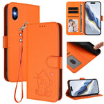 Custodia per telefono in pelle con ciondolo a forma di gatto e cuore in rilievo, completa di cinturino da polso., For iPhone 11 Pro, For iPhone X / XS