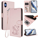 Custodia per telefono in pelle con ciondolo a forma di gatto e cuore in rilievo, completa di cinturino da polso., For iPhone XR, For iPhone XS Max