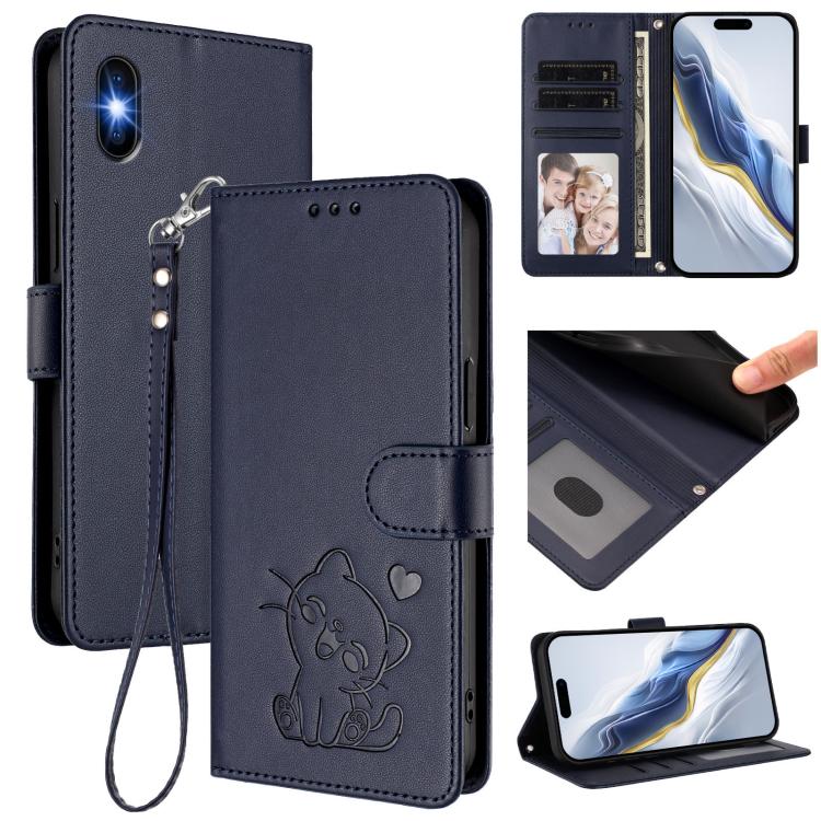 Custodia per telefono in pelle con ciondolo a forma di gatto e cuore in rilievo, completa di cinturino da polso., For iPhone XR, For iPhone XS Max
