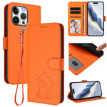 Custodia per telefono in pelle con ciondolo a forma di gatto e cuore in rilievo, completa di cinturino da polso., For iPhone 13 Pro Max, For iPhone 13 Pro