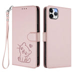 Custodia per telefono in pelle con ciondolo a forma di gatto e cuore in rilievo, completa di cinturino da polso., For iPhone 11 Pro, For iPhone X / XS