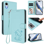 Custodia per telefono in pelle con ciondolo a forma di gatto e cuore in rilievo, completa di cinturino da polso., For iPhone XR, For iPhone XS Max