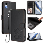 Custodia per telefono in pelle con ciondolo a forma di gatto e cuore in rilievo, completa di cinturino da polso., For iPhone XR, For iPhone XS Max