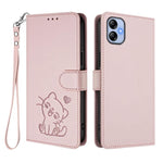 Custodia in pelle con ciondolo a gatto e cuore per Samsung Galaxy A04e 4G e A14