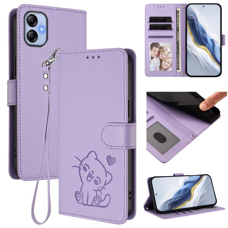 Custodia in pelle con ciondolo a gatto e cuore per Samsung Galaxy A04e 4G e A14