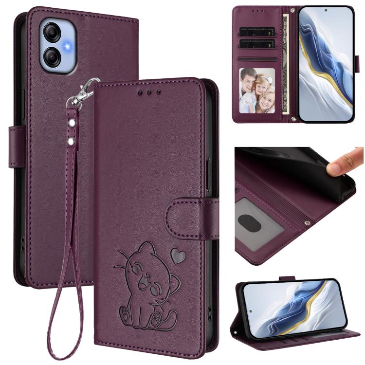 Custodia in pelle con ciondolo a gatto e cuore per Samsung Galaxy A04e 4G e A14