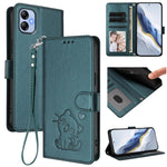 Custodia in pelle con ciondolo a gatto e cuore per Samsung Galaxy A04e 4G e A14