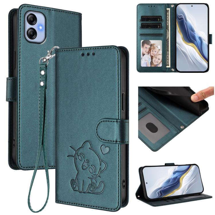 Custodia in pelle con ciondolo a gatto e cuore per Samsung Galaxy A04e 4G e A14