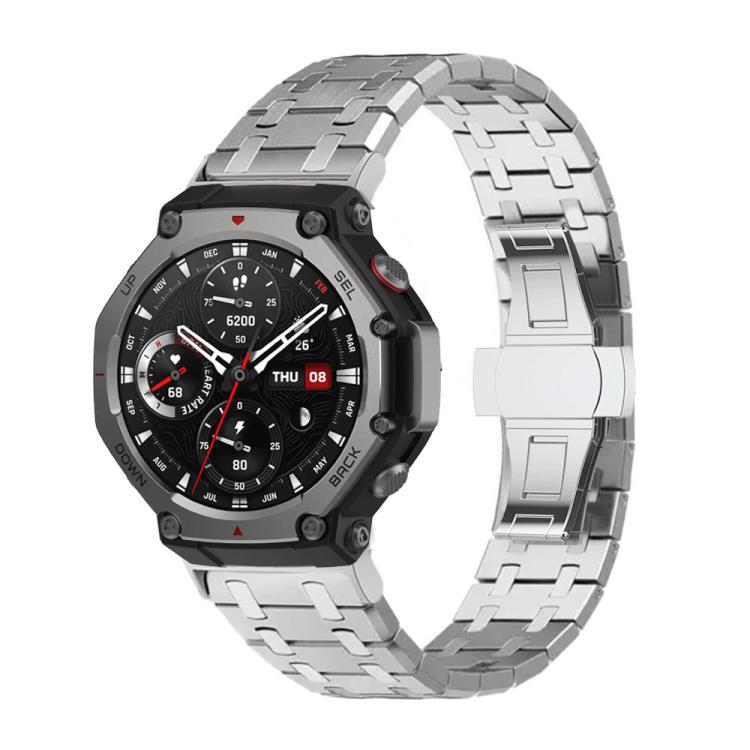 Cinturino per orologio in acciaio inossidabile con fibbia a farfalla., For  Amazfit T-Rex 3, For  Amazfit T-Rex 2, For Amazfit T-Rex Pro