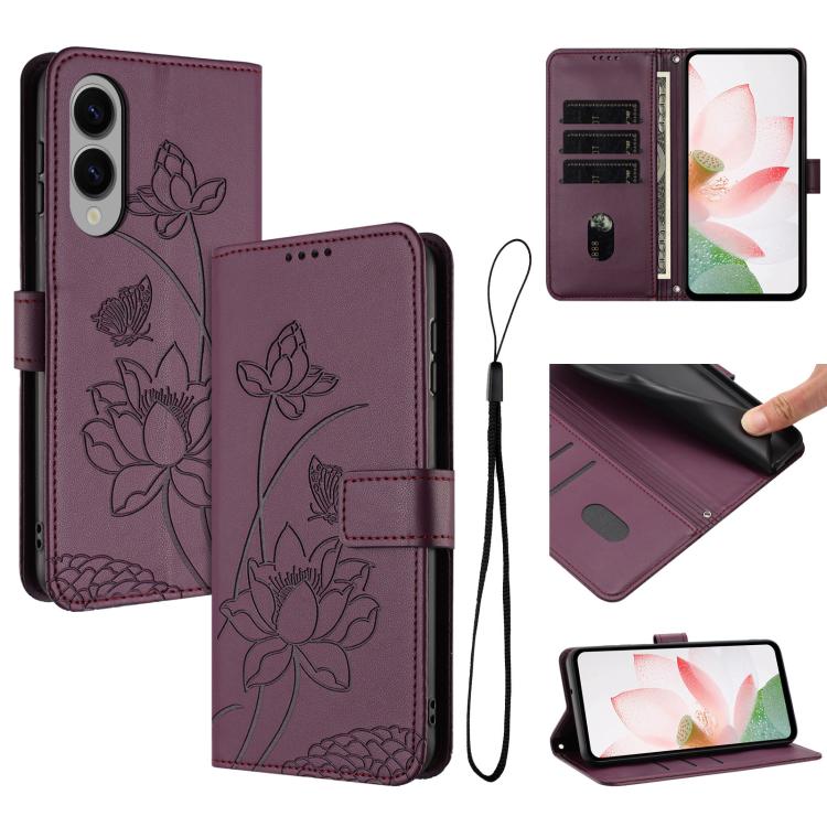 Custodia in pelle con motivo loto e cordino per Samsung Galaxy S25 FE, S25 Edge