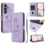 Custodia in pelle con motivo loto e cordino per Samsung Galaxy S25 FE, S25 Edge
