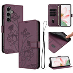 Custodia in pelle con motivo loto e cordino per Samsung Galaxy S25 FE, S25 Edge