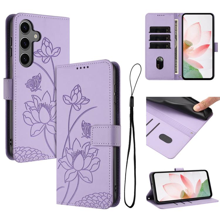 Custodia in pelle con motivo loto e cordino per Samsung Galaxy S25 FE, S25 Edge