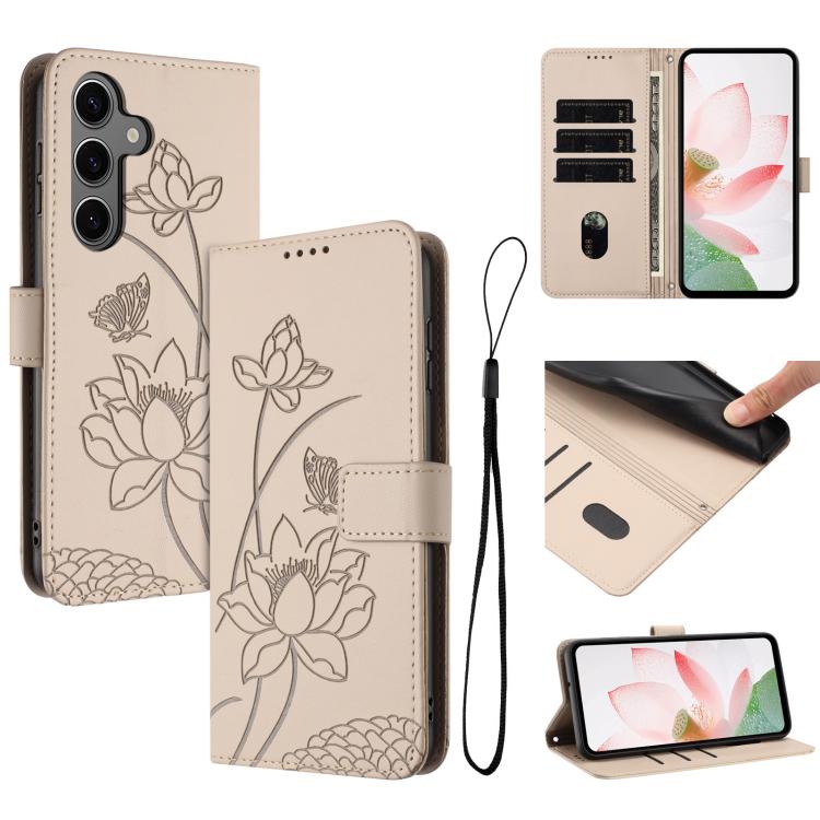 Custodia in pelle con motivo loto e cordino per Samsung Galaxy S25 FE, S25 Edge