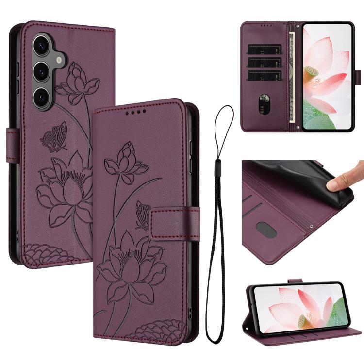 Custodia in pelle con motivo loto e cordino per Samsung Galaxy S25 FE, S25 Edge