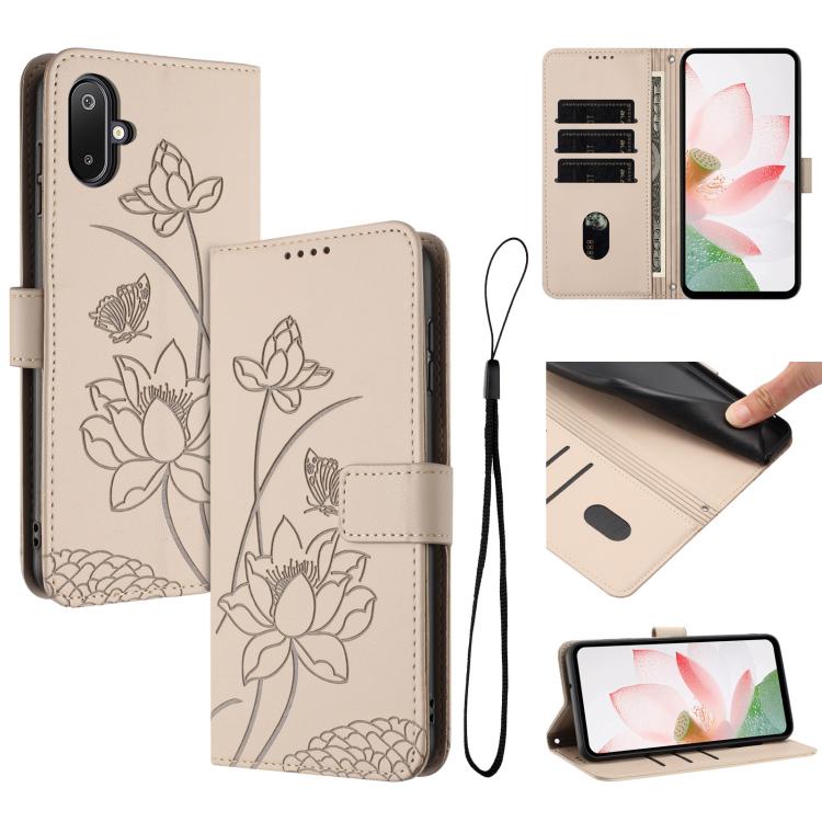 Custodia in pelle con motivo loto e cordino per Samsung Galaxy A56 5G, M56 5G