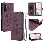 Custodia in pelle con motivo loto e cordino per Samsung Galaxy A56 5G, M56 5G