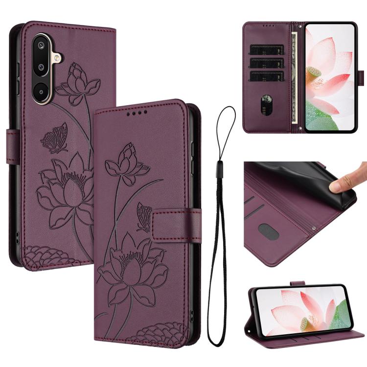 Custodia in pelle con motivo loto e cordino per Samsung Galaxy A56 5G, M56 5G